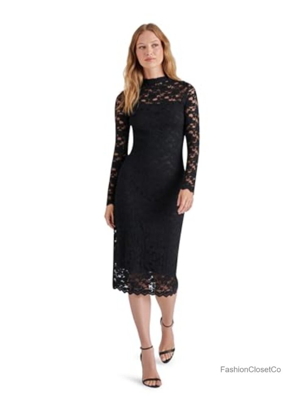 Steve Madden Vivienne Flocked Floral Stretch Lace Sheath Midi Dress